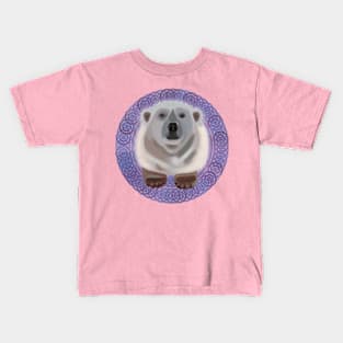 Polar Bear on blue circular pattern Kids T-Shirt